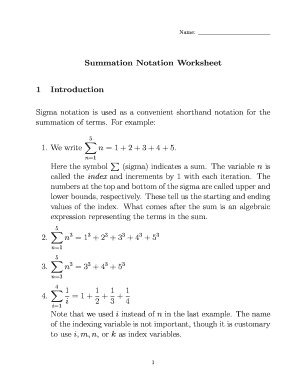 Summation Notation Worksheet