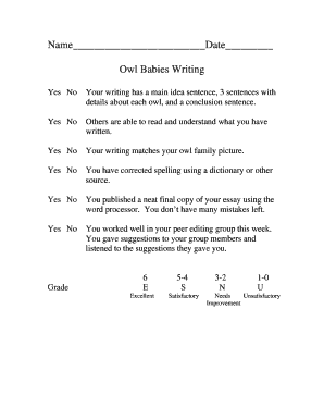 Owl Babies Writing Rubric