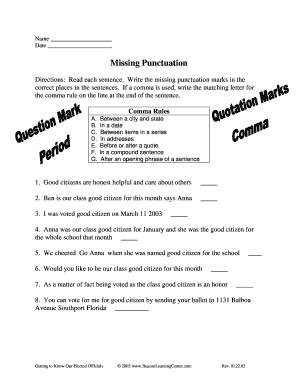 Missing Punctuation Worksheet
