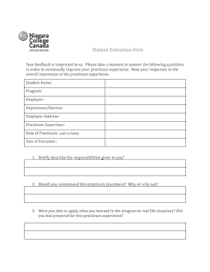 Student Evaluation Form