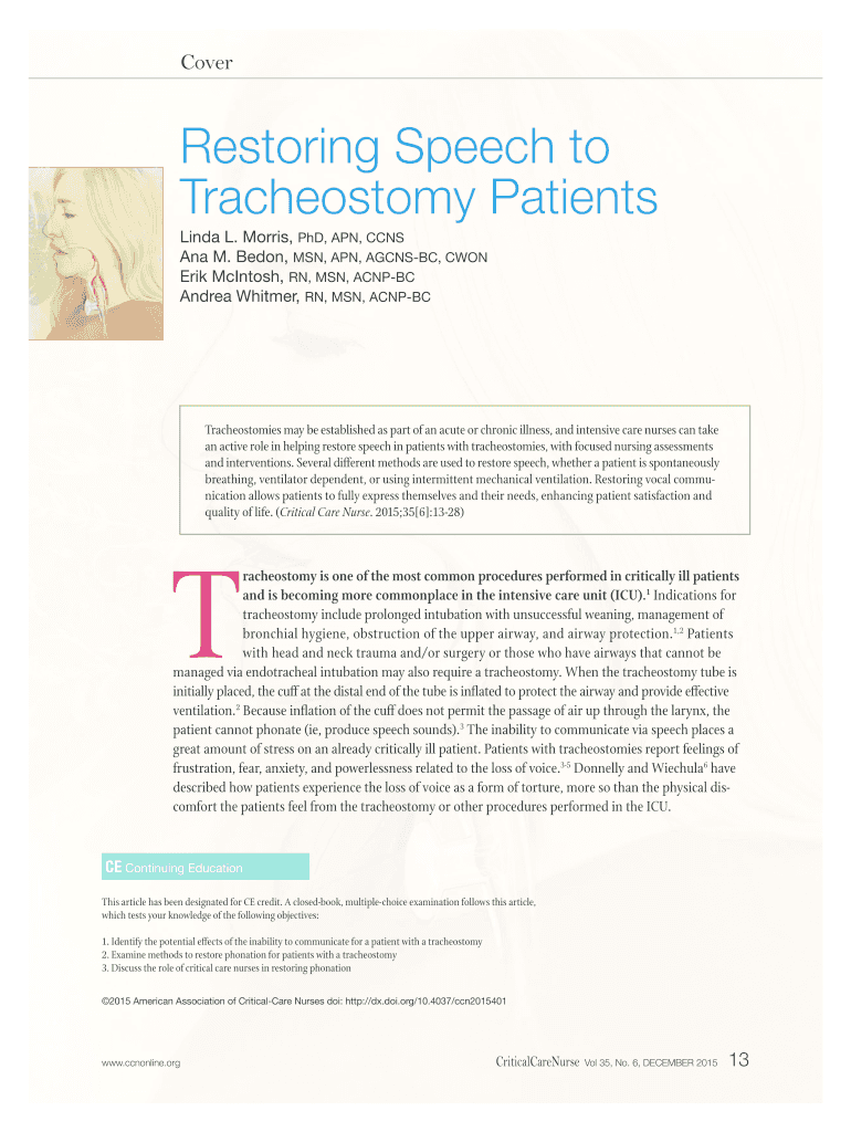 Fillable Online Restoring Speech to Tracheostomy Patients American