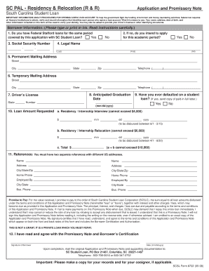 SC PAL Residency & Relocation Application and Promissory Note