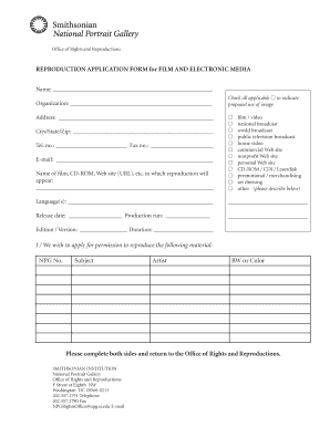 Reproduction Application Form for Film and Electronic Media