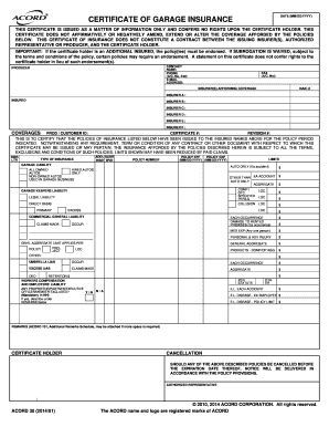 Certificate of Garage Insurance