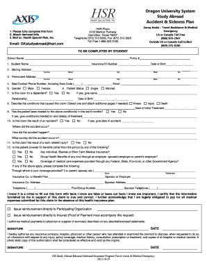 Oregon University Study Abroad Accident & Sickness Claim Form
