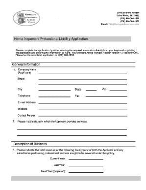 Home Inspectors Professional Liability Application