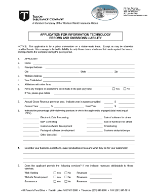 Application for Information Technology Errors and Omissions Liability