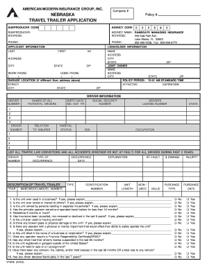 Travel Trailer Insurance Application