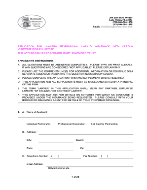 Lawyers Professional Liability Insurance Application
