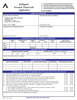 Personal Watercraft Insurance Application