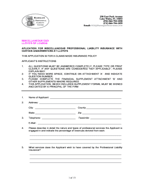 Miscellaneous Professional Liability Insurance Application