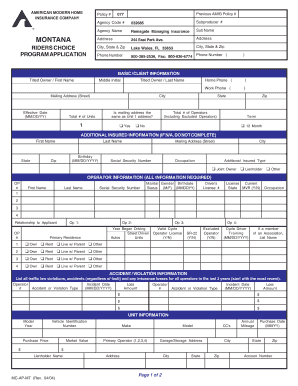 Montana Motorcycle Insurance Application