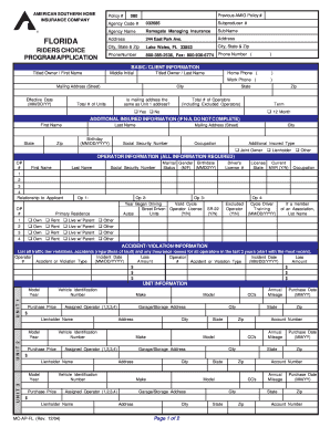 Florida Motorcycle Insurance Application
