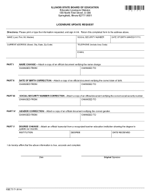 Illinois Educator Licensure Update Request