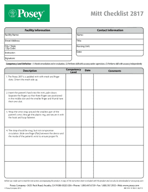 Posey 2817 Mitt Competency Checklist