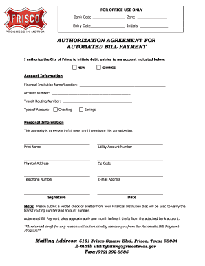 Authorization Agreement for Automated Bill Payment
