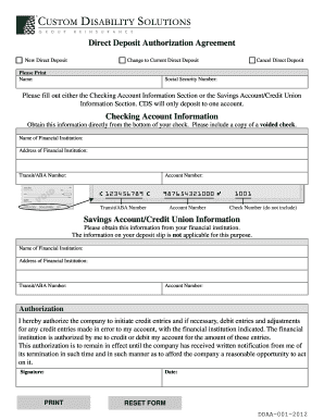Direct Deposit Authorization Agreement