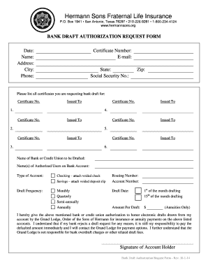 Bank Draft Authorization Request Form