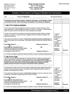 Michigan FOIA Detailed Cost Itemization Form