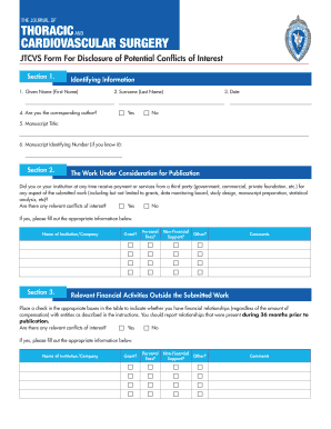 JTCVS Form For Disclosure of Potential Conflicts of Interest