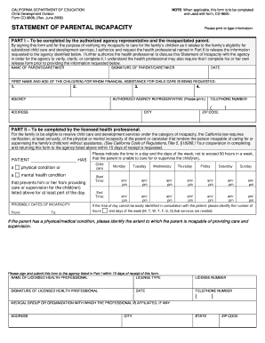 California Statement of Parental Incapacity