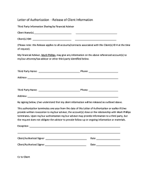 Letter of Authorization for Client Information Release