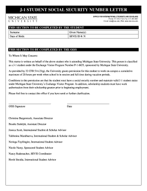J-1 Student Social Security Number Letter
