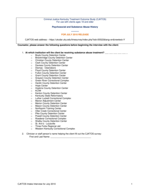 Criminal Justice Kentucky Treatment Outcome Study Form