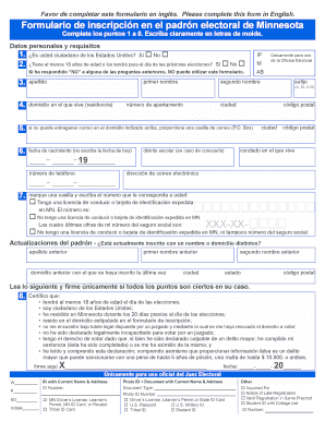 Formulario de inscripción en el padrón electoral de Minnesota