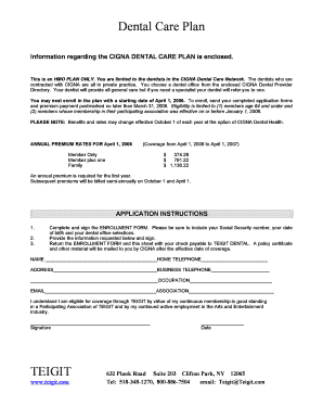 Cigna Dental Care Plan Enrollment Form