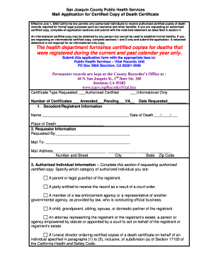 California Death Certificate Application