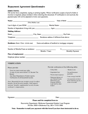 Repayment Agreement Questionnaire