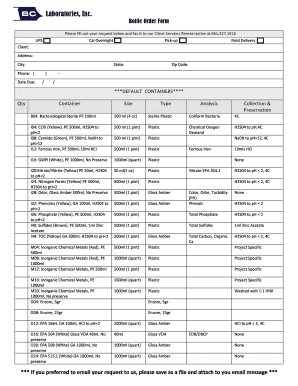 Laboratories Bottle Order Form