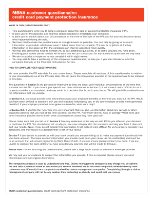 MBNA PPI Complaint Questionnaire
