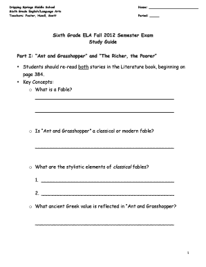 Sify horoscope - Sixth Grade ELA Fall 2012 Semester Exam Study Guide Part I