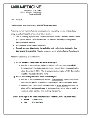 UAHSF Employee Health Flu Vaccine Consent Form