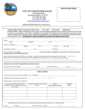 City of Twentynine Palms Job Application