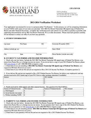 2013-2014 Verification Worksheet