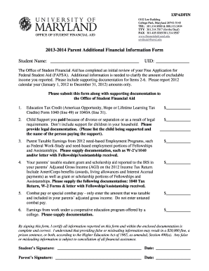 2013-2014 Parent Additional Financial Information Form