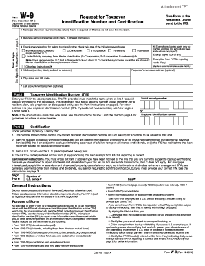 IRS Form W-9 Request for Taxpayer Identification Number and Certification