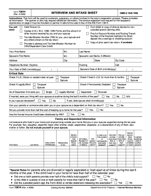 IRS Form 13614 Interview and Intake Sheet