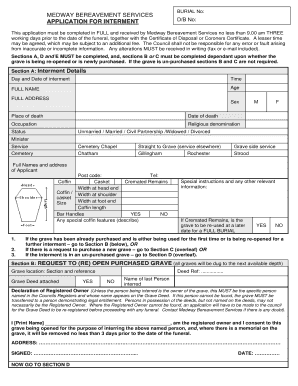 Application for Interment