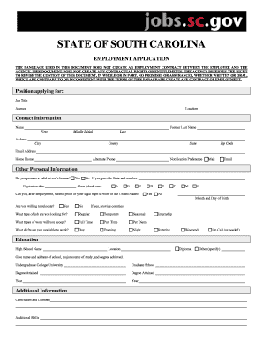 South Carolina Employment Application