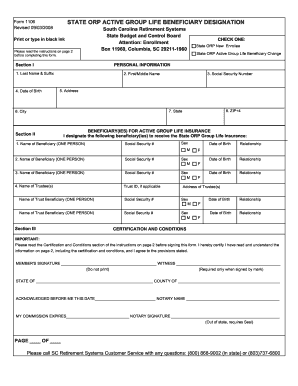 South Carolina ORP Active Group Life Beneficiary Designation