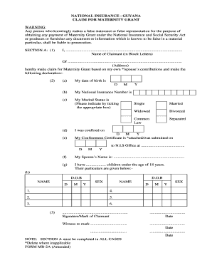 Guyana Maternity Grant Claim Form