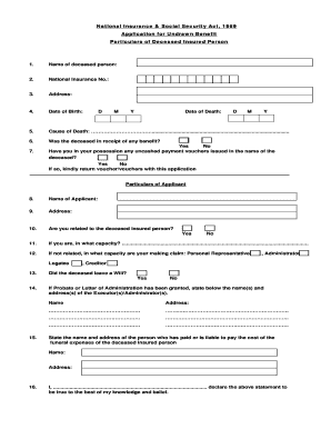 National Insurance Undrawn Benefit Application