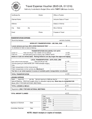 Travel Expense Voucher BUD-2A