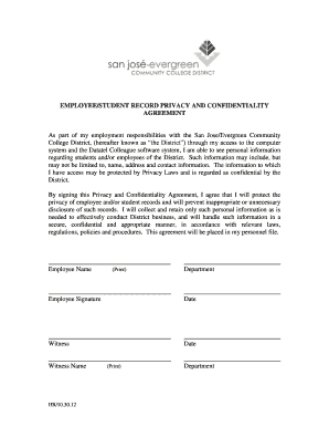 Employee/Student Record Privacy and Confidentiality Agreement
