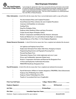 New Employee Orientation Acknowledgment Form