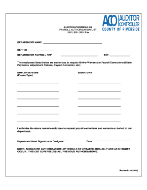Payroll Authorization List